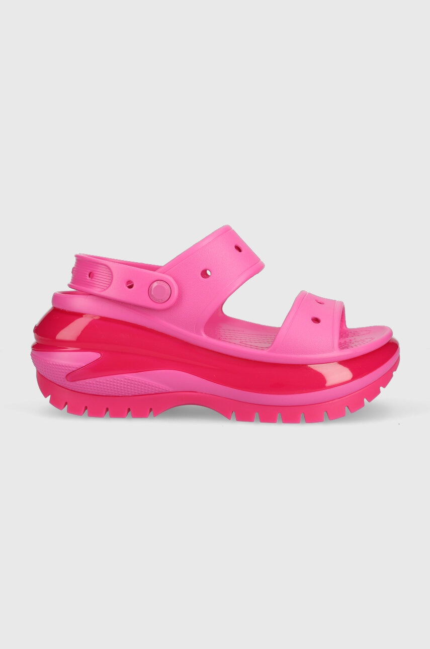 

Шлепанцы Crocs Classic Mega Crush Sandal женские цвет розовый на платформе 207989