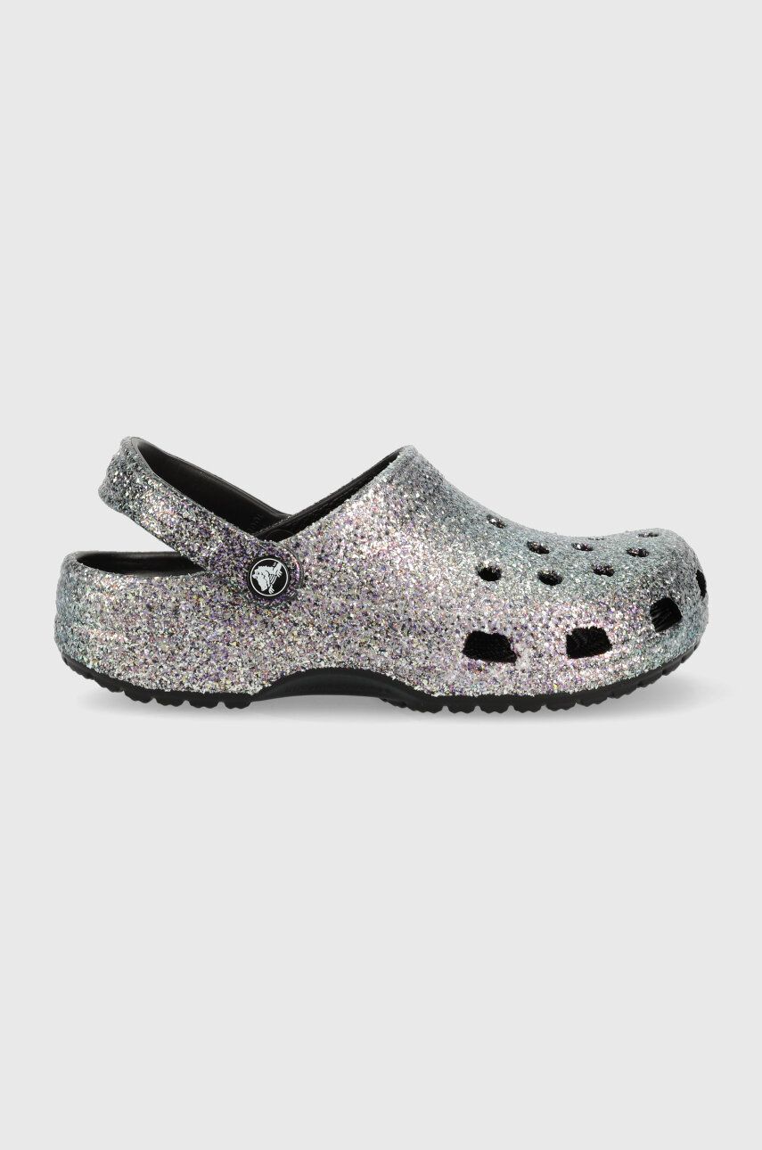 Crocs papuci Classic Glitter Clog femei, culoarea argintiu, 205942 205942.0C4-0C4