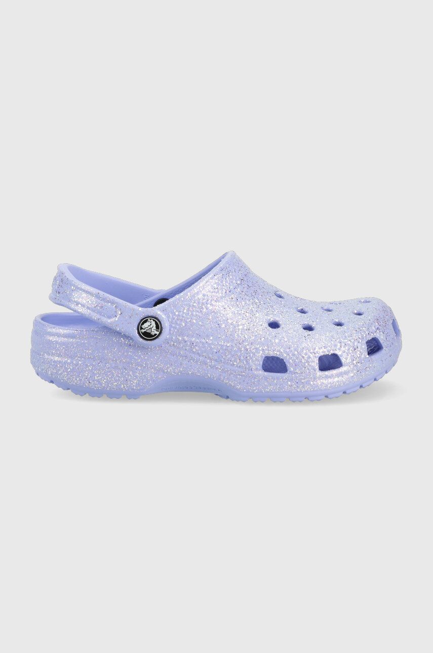 Crocs papuci Classic Glitter Clog femei, culoarea violet, 205942 205942