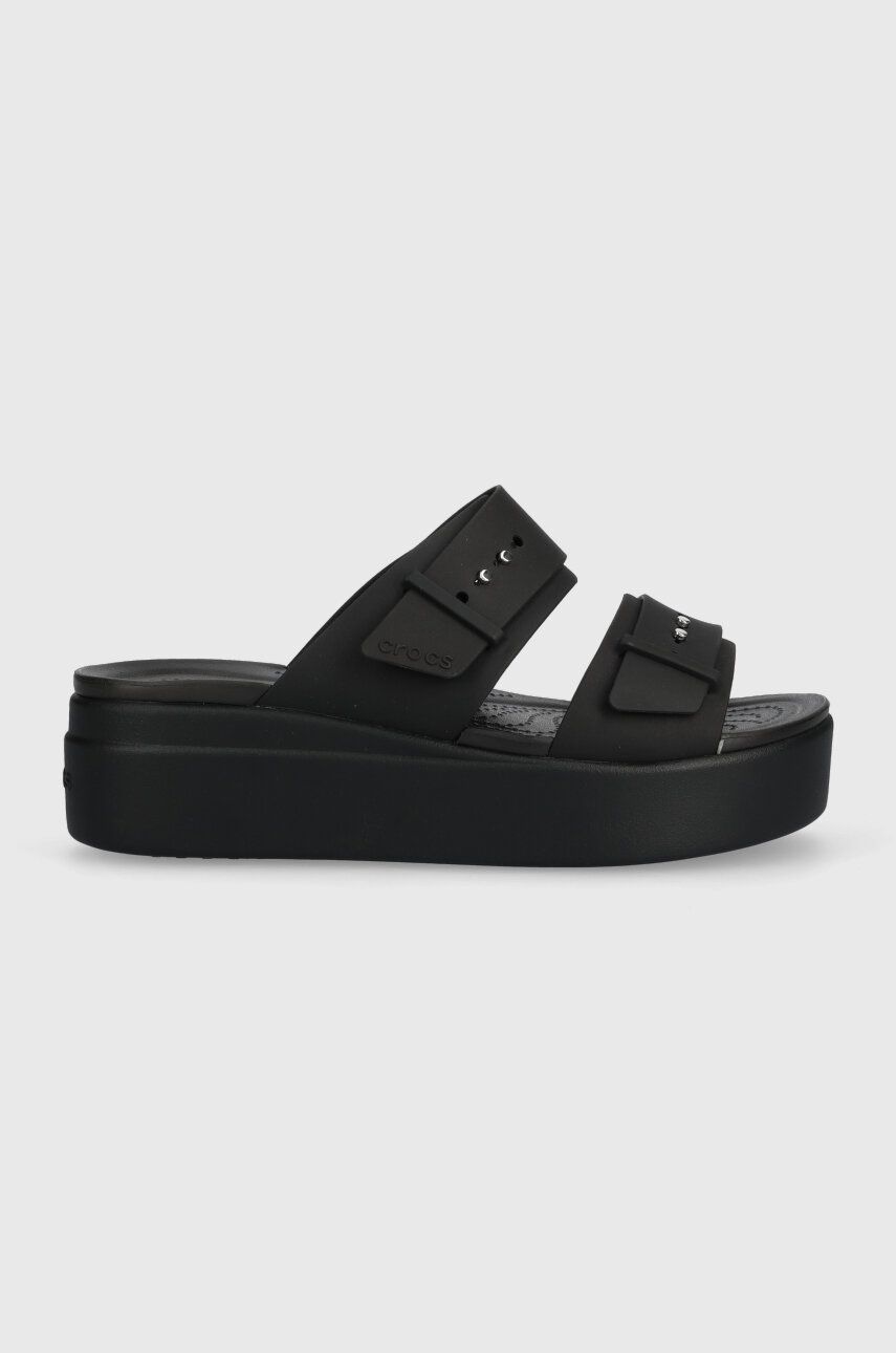 Crocs Papuci Brooklyn Low Wedge Sandal Femei, Culoarea Negru, Cu Platforma, 207431