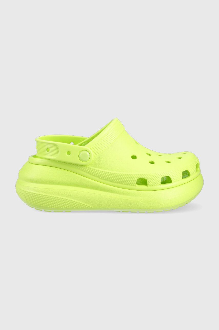 Crocs papuci Classic Crush Clog femei, culoarea verde, cu platforma, 207521 207521
