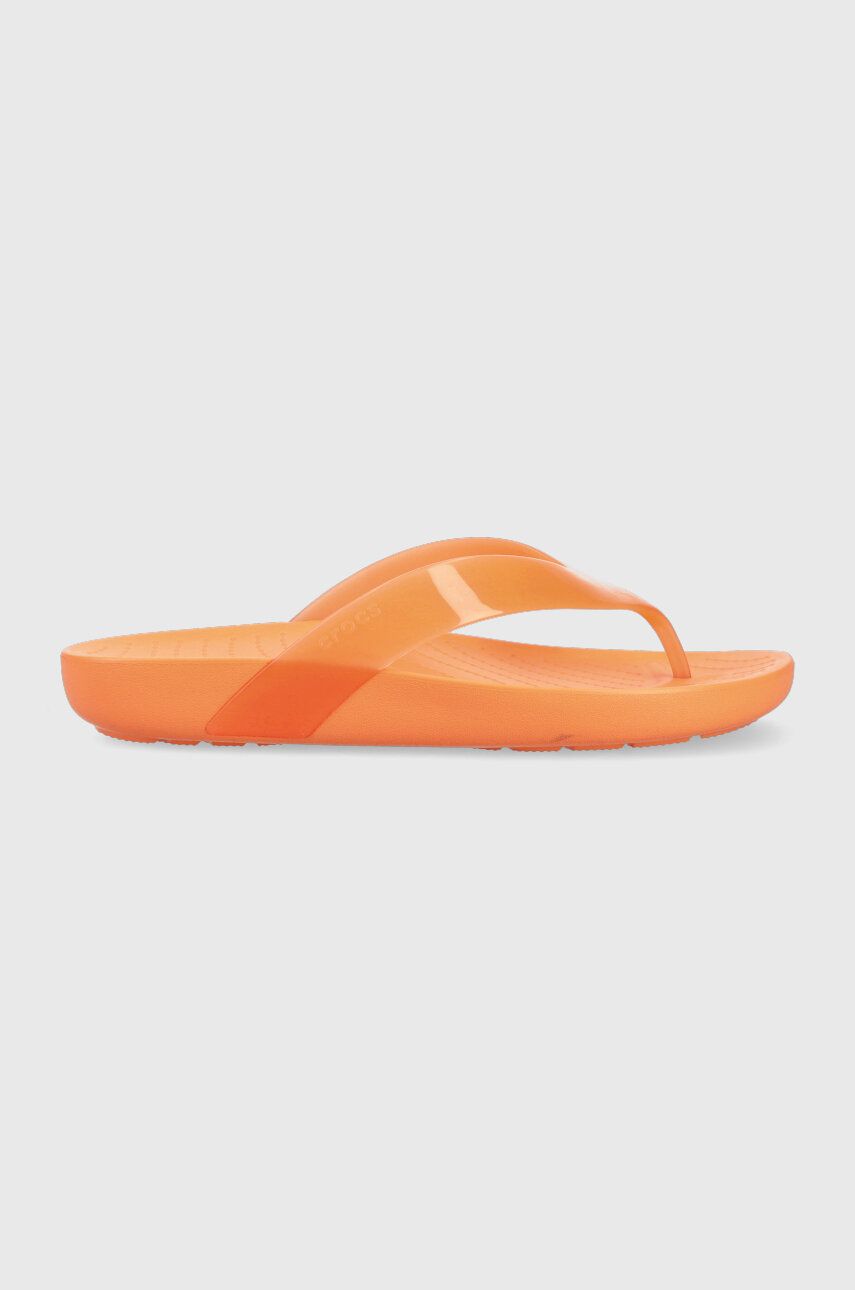 Žabky Crocs Splash Glossy Flip dámske, oranžová farba, na plochom podpätku, 208534