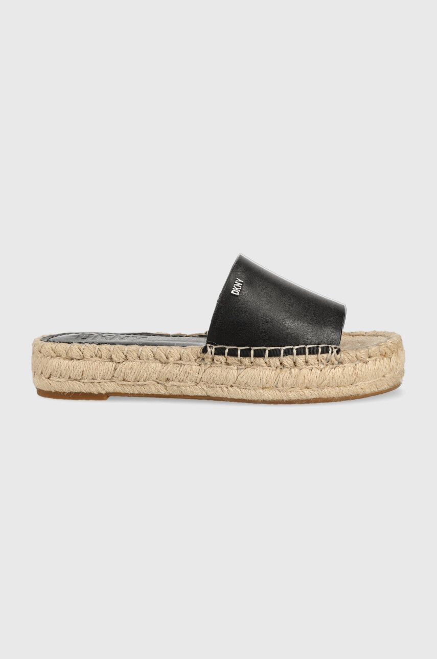 Kožené pantofle Dkny CAMILLO dámské, černá barva, na platformě, K1304618 - černá -  Svršek: Pří