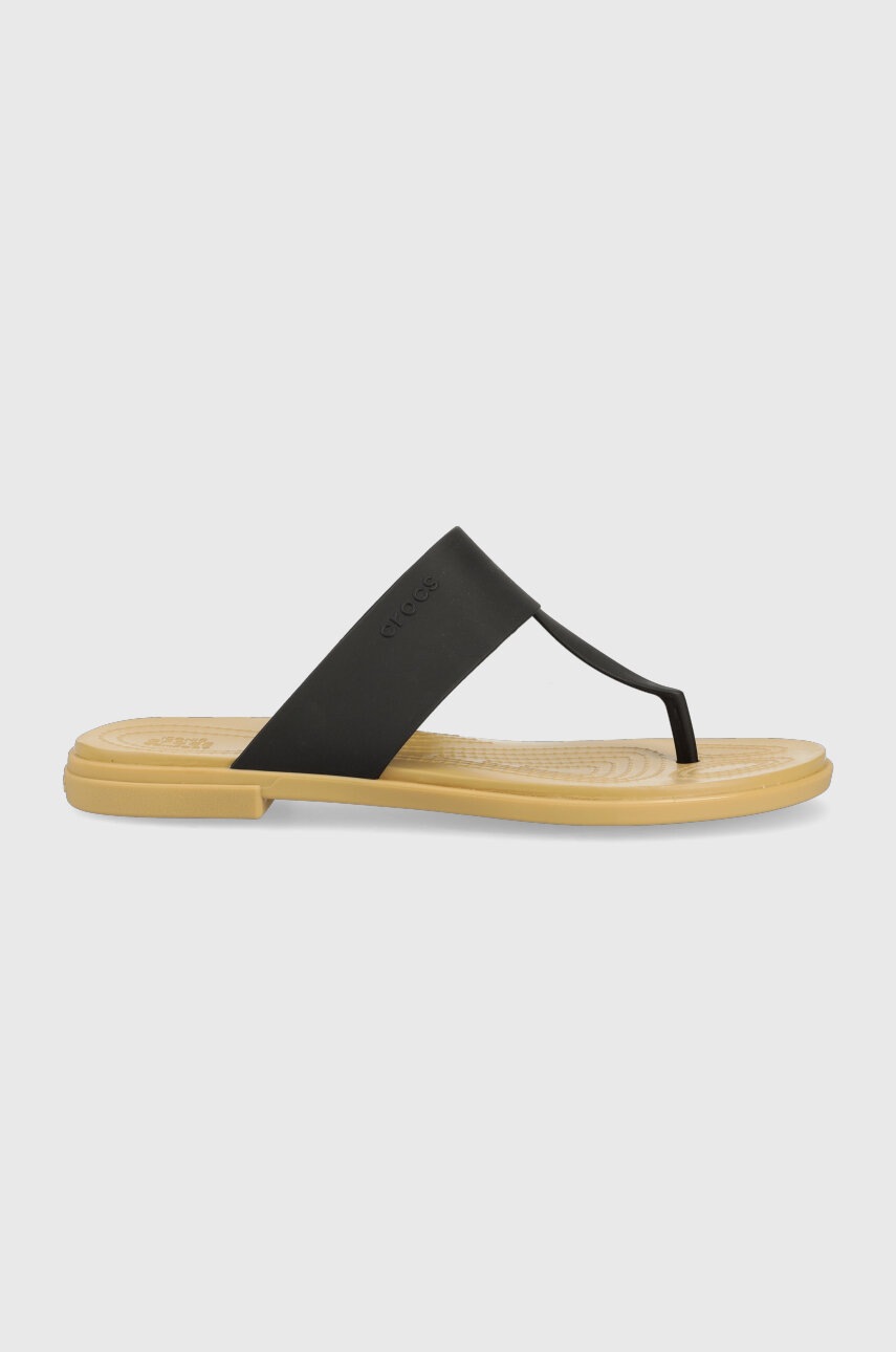 Crocs slapi Tulum Flip femei, culoarea negru, cu toc plat, 206752