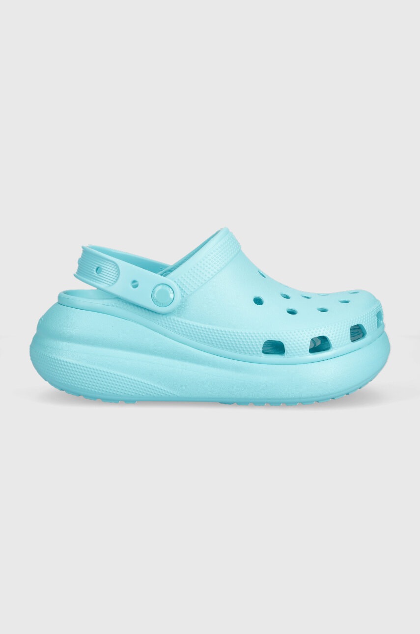 

Шльопанці Crocs Classic Crush Clog жіночі колір бірюзовий на платформі 207521