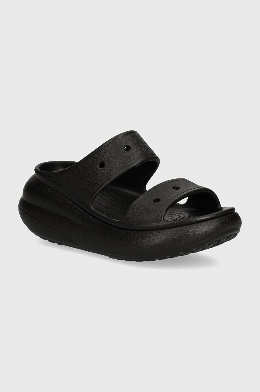 Crocs papuci Classic Crush Sandal femei, culoarea negru, cu platformă 207670