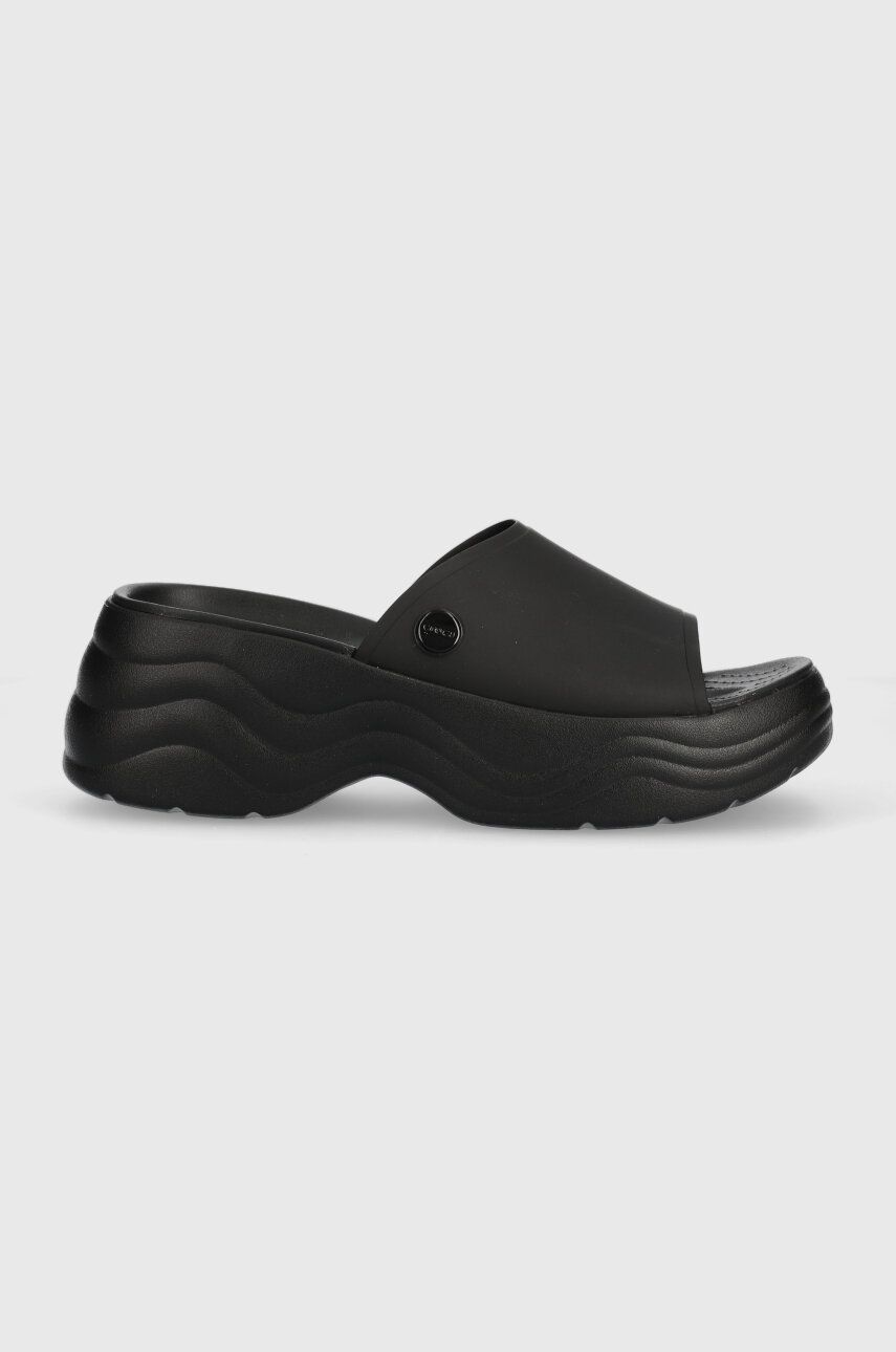 Crocs Papuci Skyline Slide Femei, Culoarea Negru, Cu Platforma, 208182