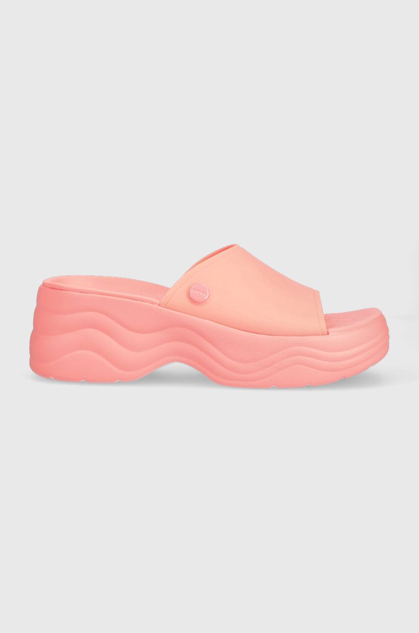 Crocs papuci Skyline Slide femei, culoarea roz, cu platforma, 208182 answear.ro