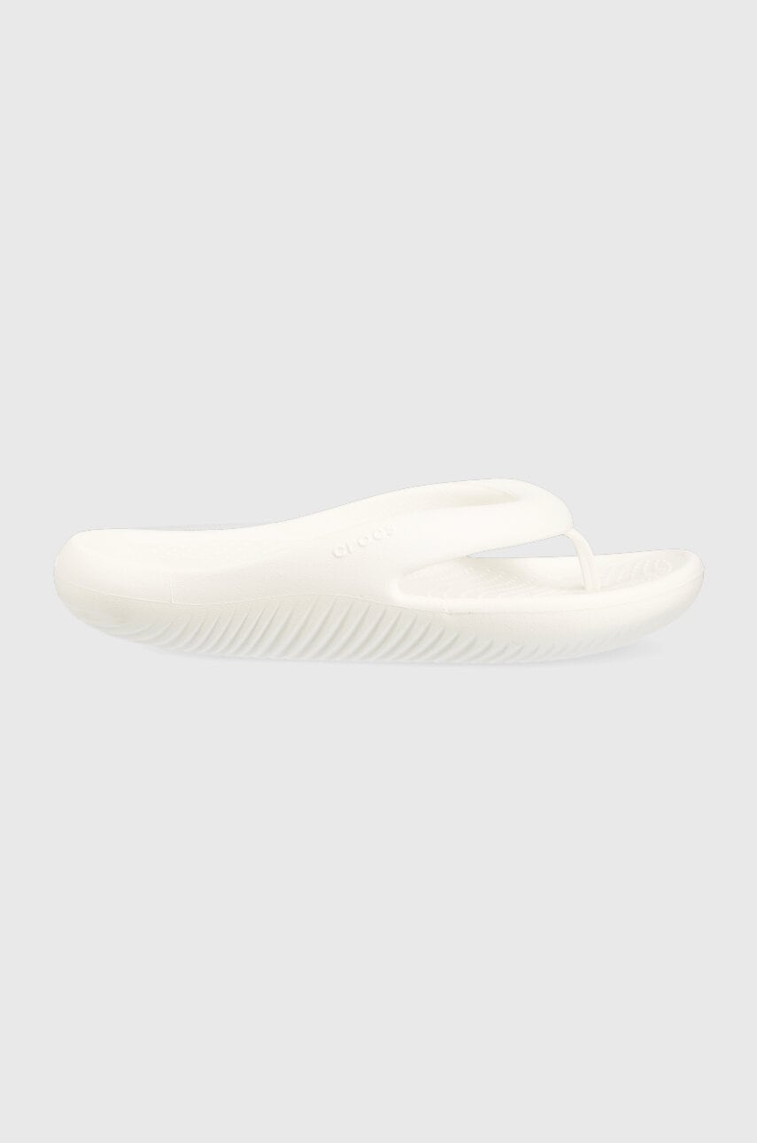 Crocs șlapi Mellow Flip femei, culoarea alb, cu toc plat, 208437