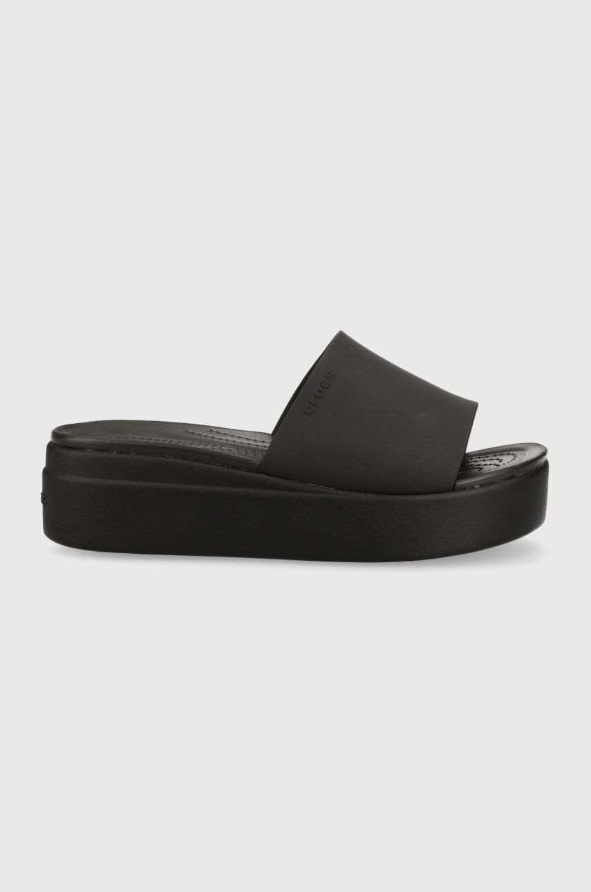 Crocs papuci Brooklym Slide femei, culoarea negru, cu platformă 205669