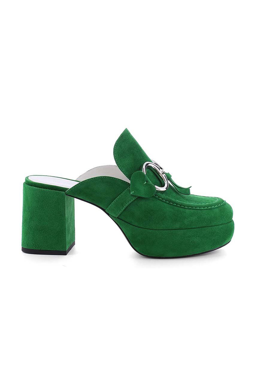 Semišové pantofle Kennel & Schmenger Ira dámské, zelená barva, na podpatku, 91-44530 - zelená - 