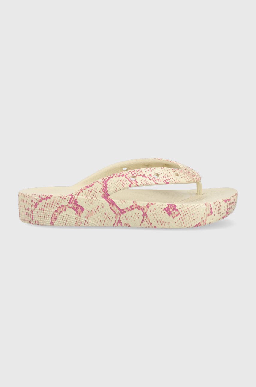 Žabky Crocs Classic Platform Snake Print dámské, béžová barva, na plochém podpatku, 208243 - béžová 