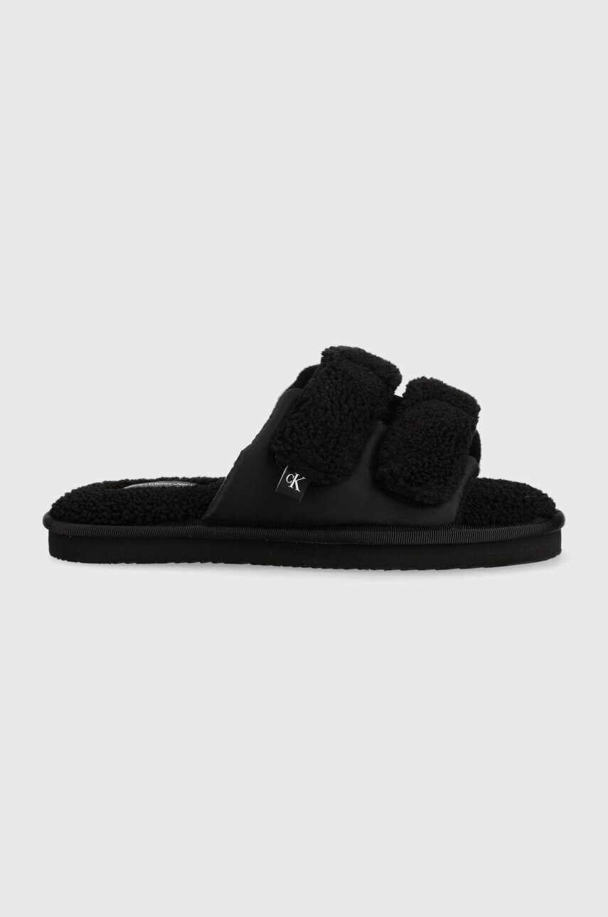 

Пантофи Calvin Klein Jeans HOME SLIDE VELCRO SHEARLING в черно YW0YW00861, Черен