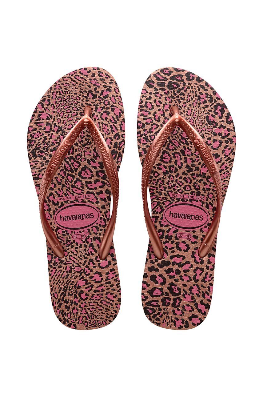 Havaianas Slapi Slim Animals Femei, Culoarea Roz, Cu Toc Plat, 4103352.6459