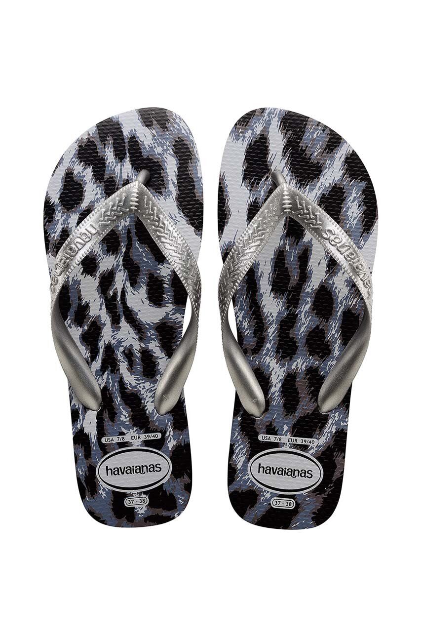 Havaianas Slapi TOP ANIMALS Femei, Culoarea Gri, Cu Toc Plat, 4132920.3499