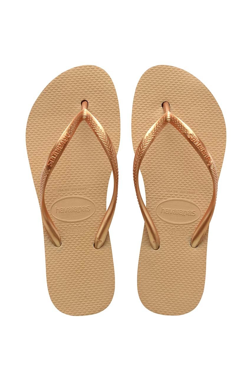 Havaianas slapi SLIM FLATFORM femei, culoarea auriu, cu toc plat, 4144537.0570