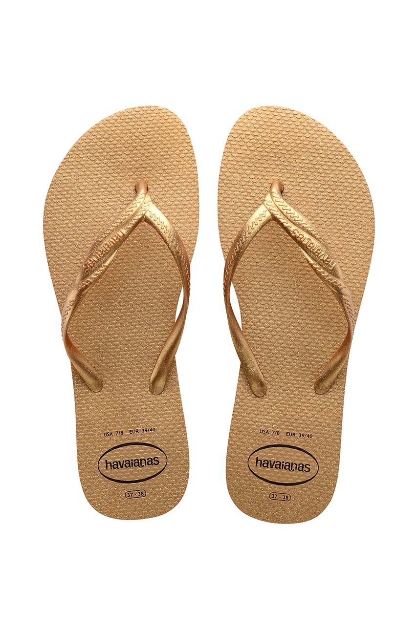 Havaianas slapi FANTASIA GLOSS femei, culoarea auriu, cu toc plat, 4145643.0570