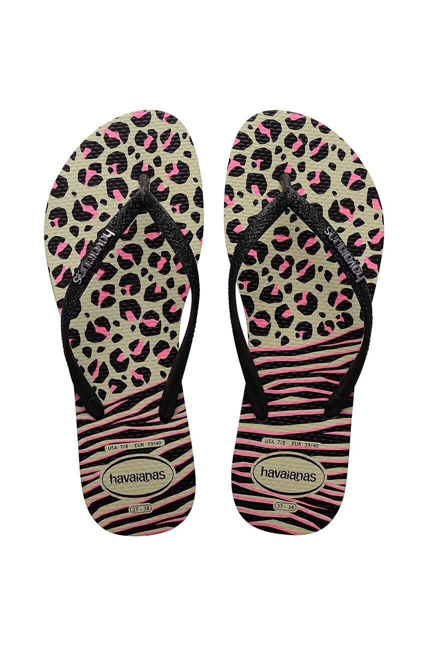 Havaianas Slapi Slim Animals Femei, Culoarea Negru, Cu Toc Plat, 4147964.0006