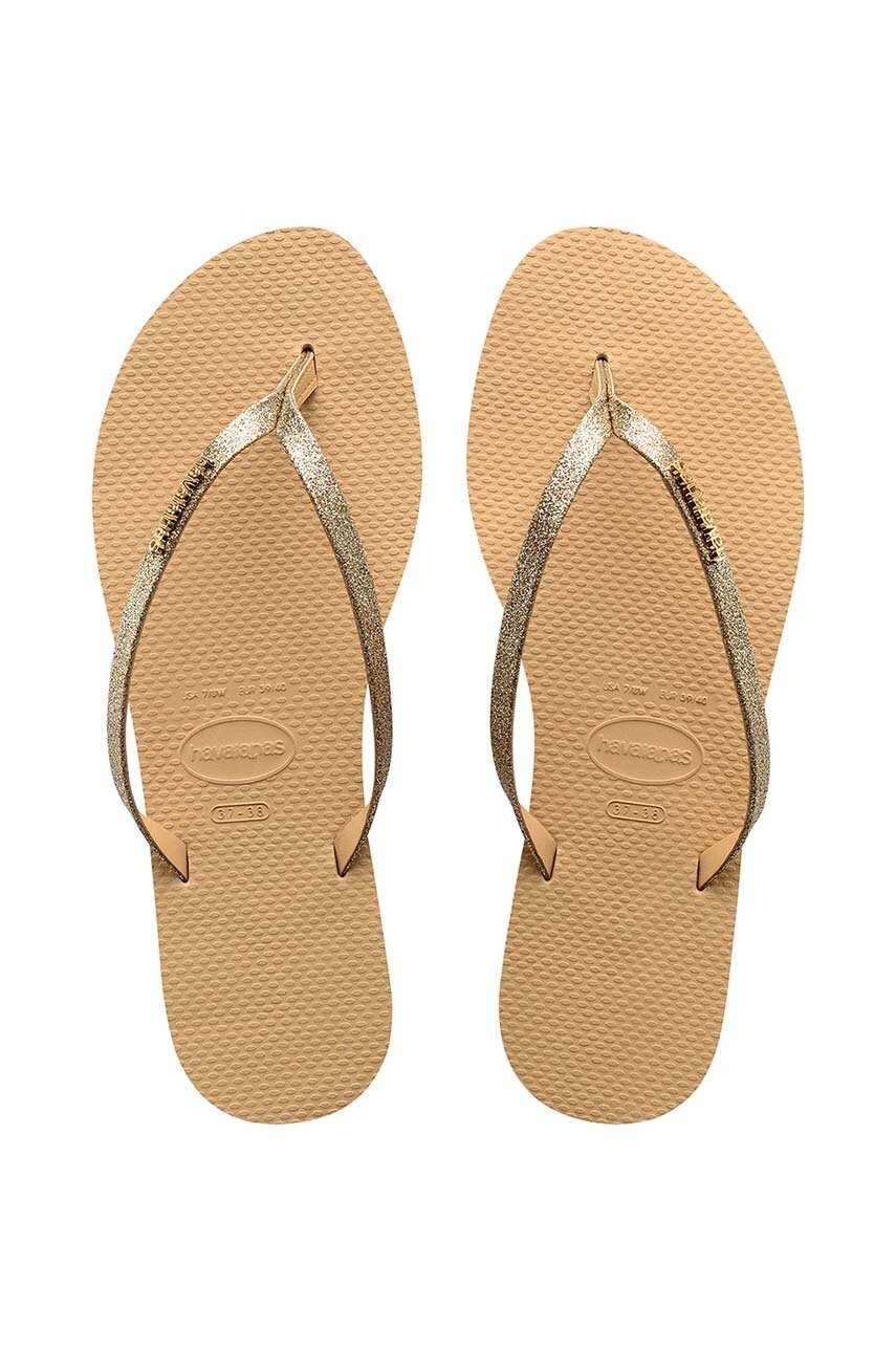 Žabky Havaianas YOU GLITTER dámské, zlatá barva, na plochém podpatku, 4148041.0570 - zlatá -  U