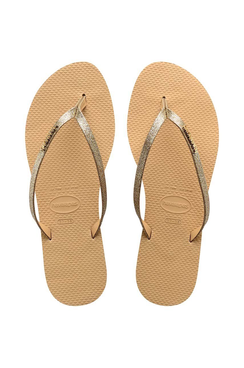 Levně Žabky Havaianas YOU GLITTER dámské, zlatá barva, na plochém podpatku, 4148041.0570