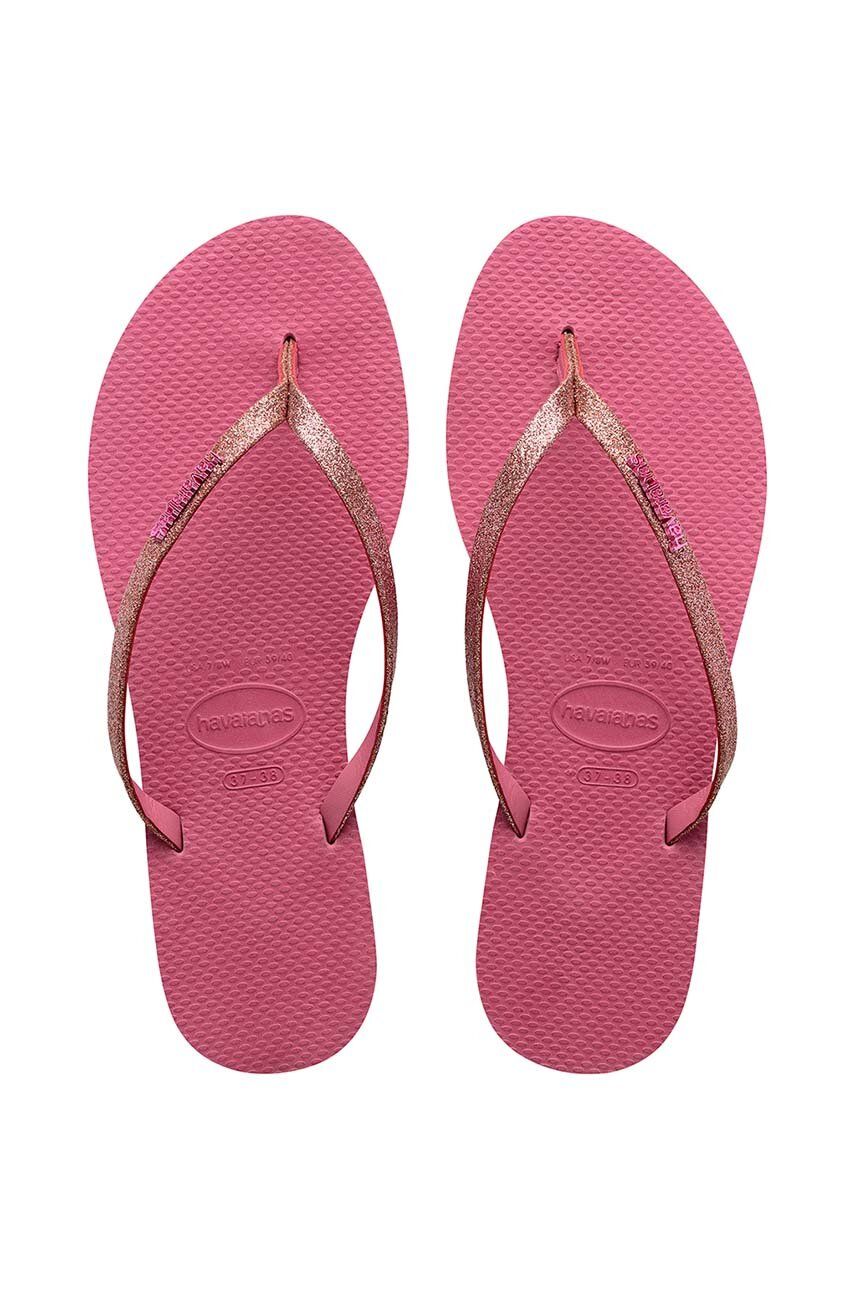 Levně Žabky Havaianas YOU GLITTER dámské, růžová barva, na plochém podpatku, 4148041.1750