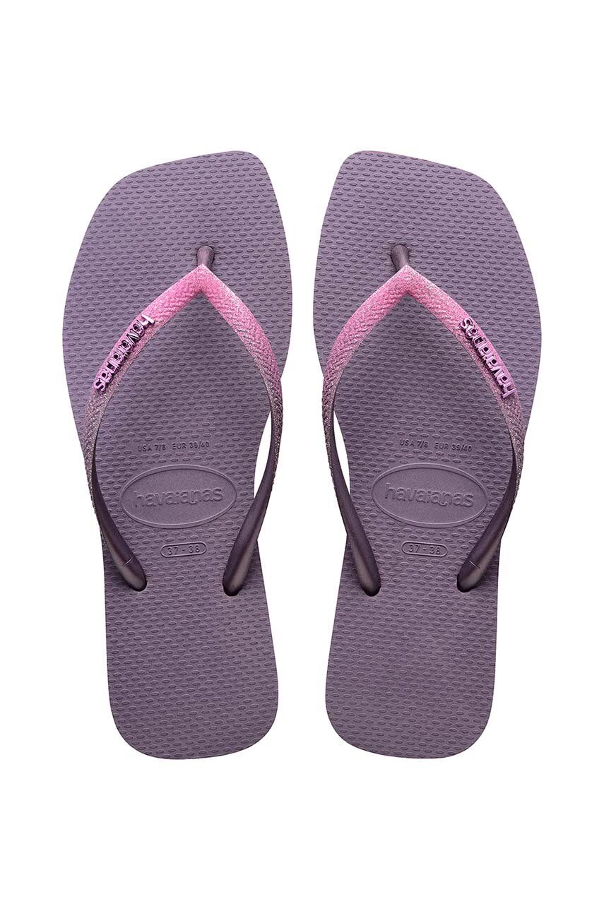 Levně Žabky Havaianas SQUARE GLITTER dámské, fialová barva, na plochém podpatku, 4148102.1780