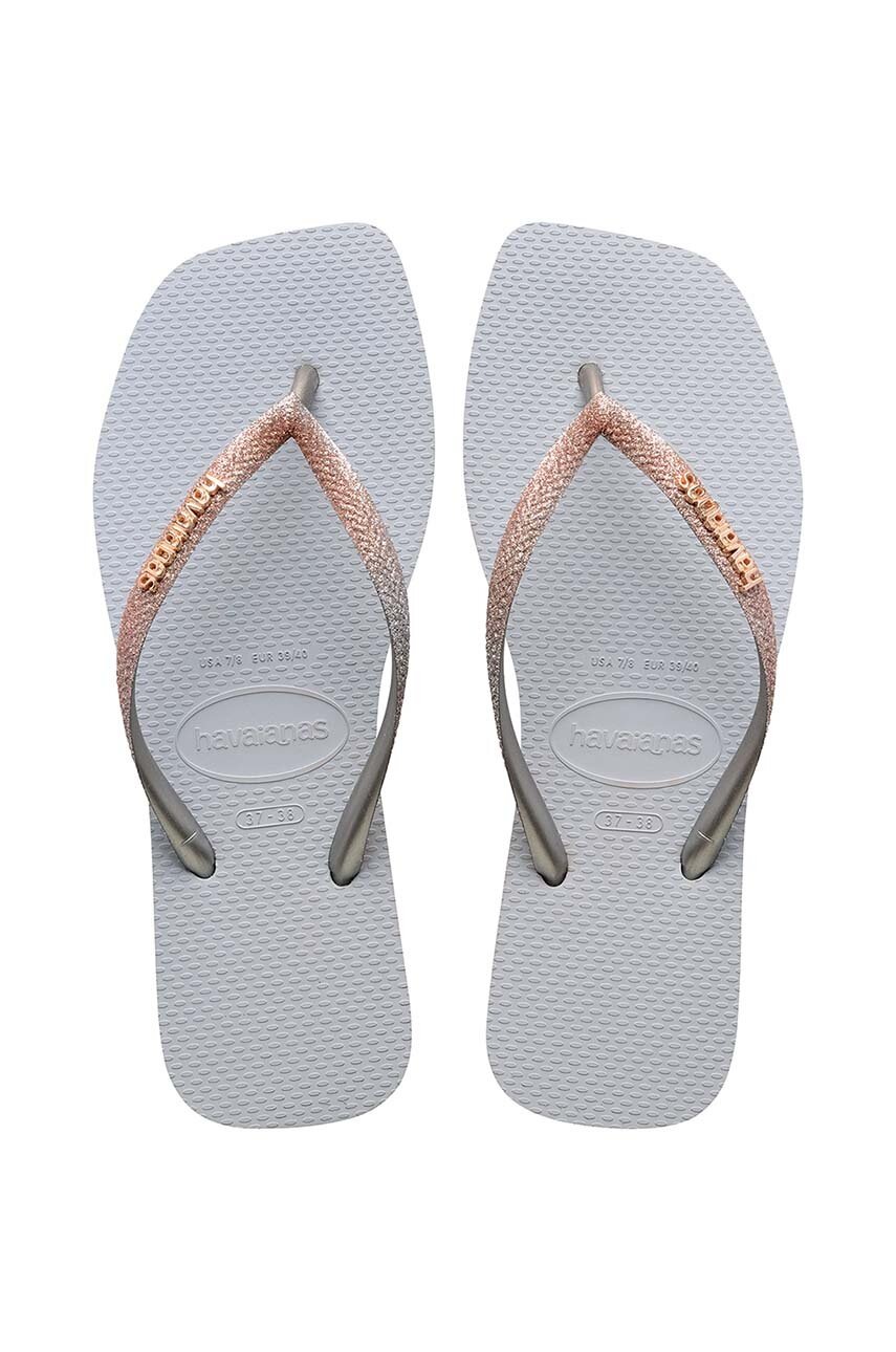 Žabky Havaianas SQUARE GLITTER dámské, šedá barva, na plochém podpatku, 4148102.3498 - šedá -  