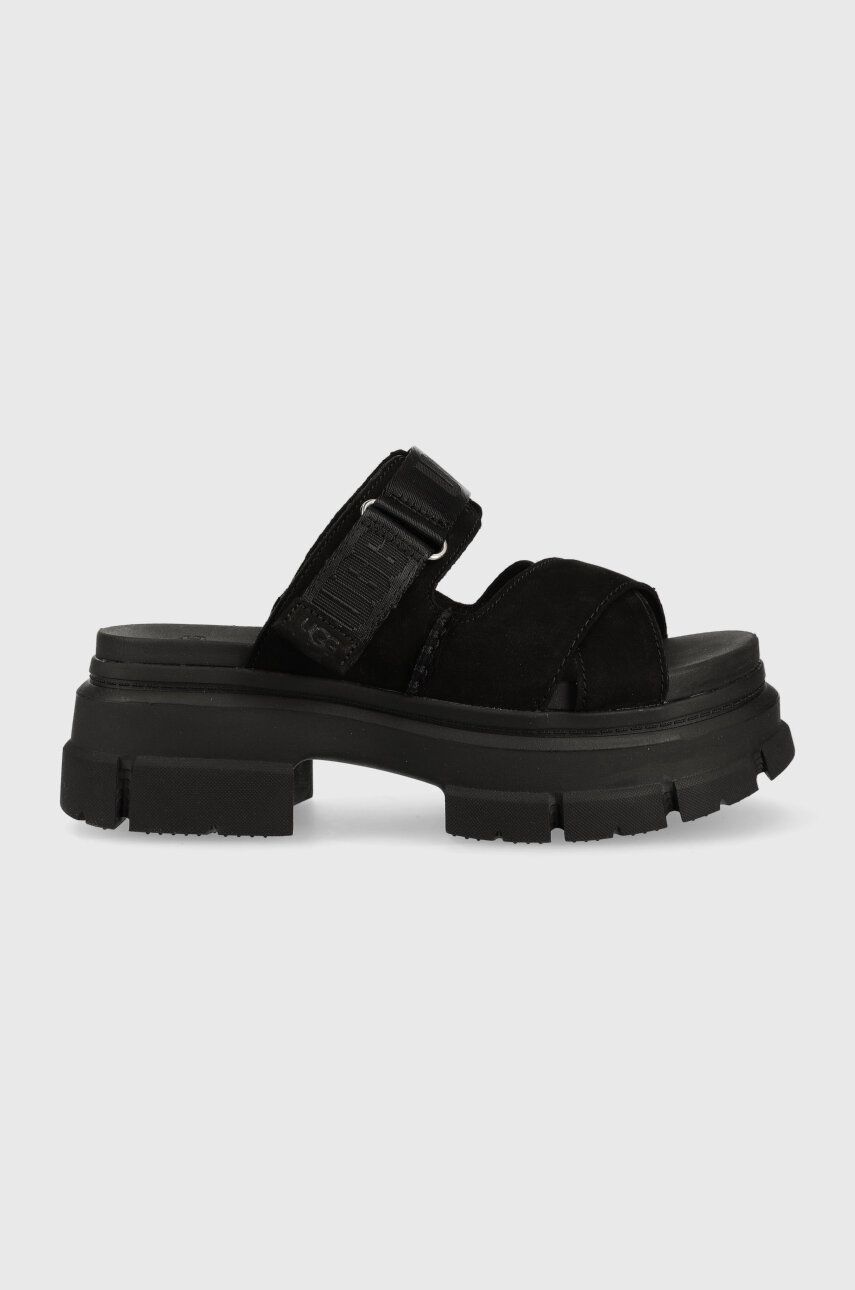 UGG papuci din piele Ashton Slide femei, culoarea negru, cu platforma, 1136765