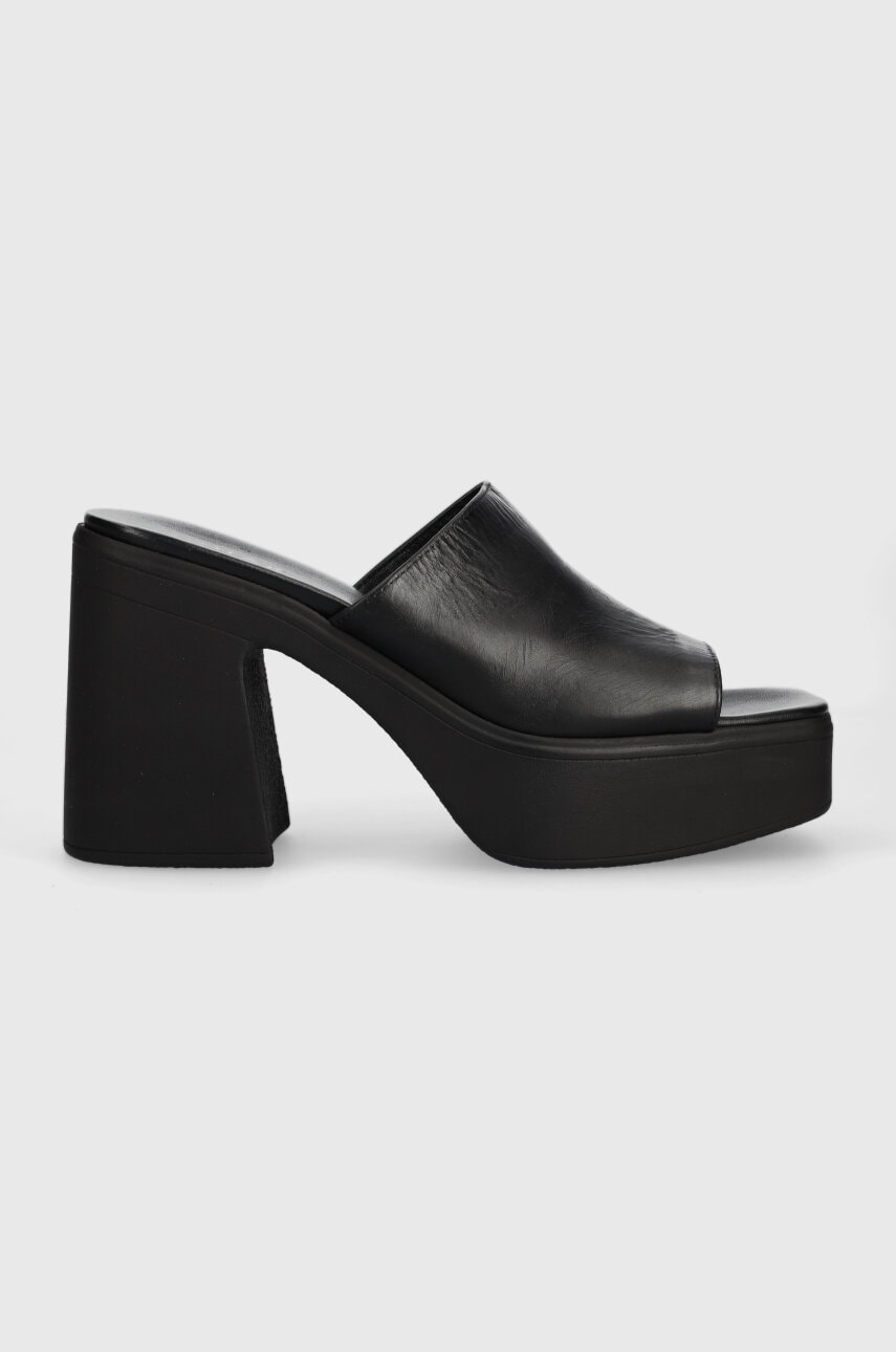 Jonak slapi de piele palmier cuir femei, culoarea negru, cu toc drept, 1800024