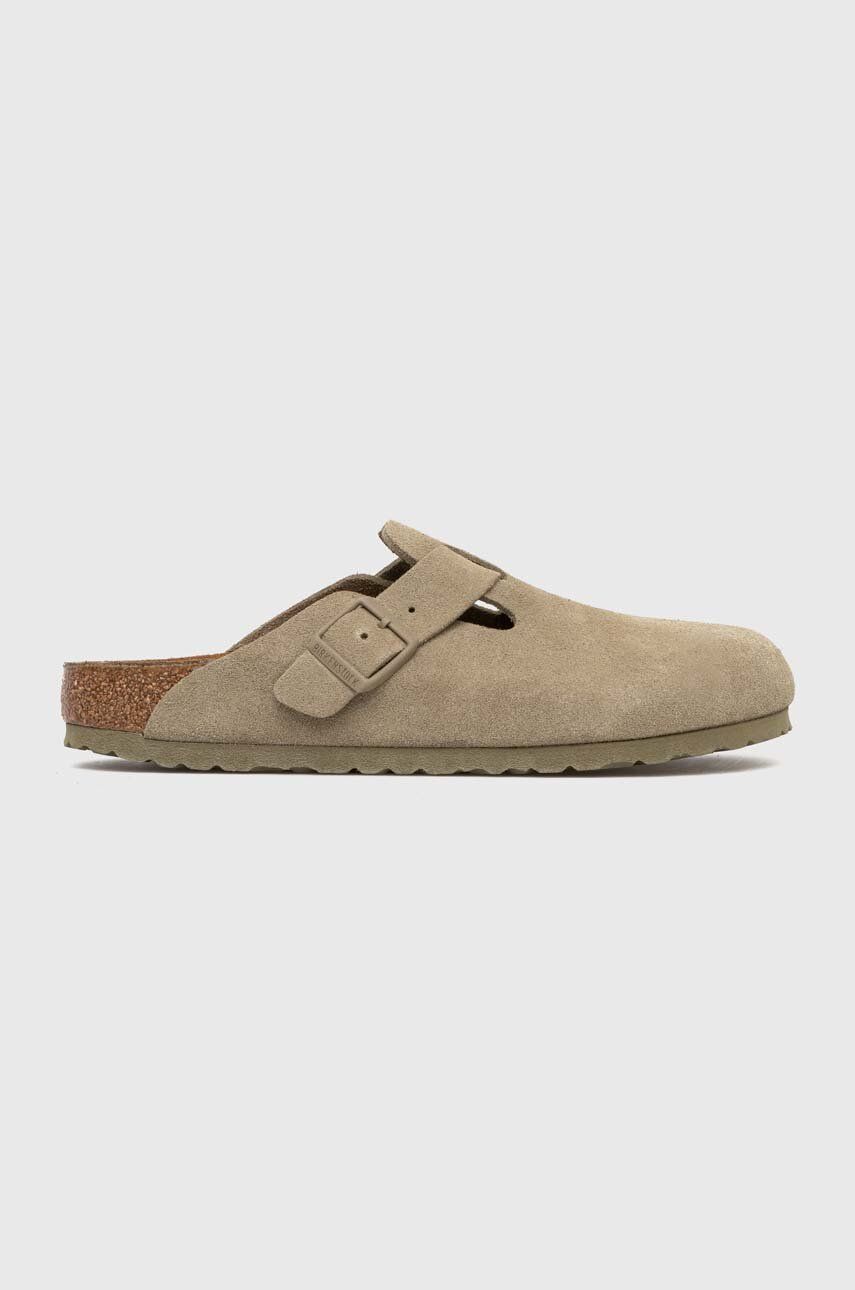 Birkenstock papuci din piele Boston femei, culoarea verde, 1025844