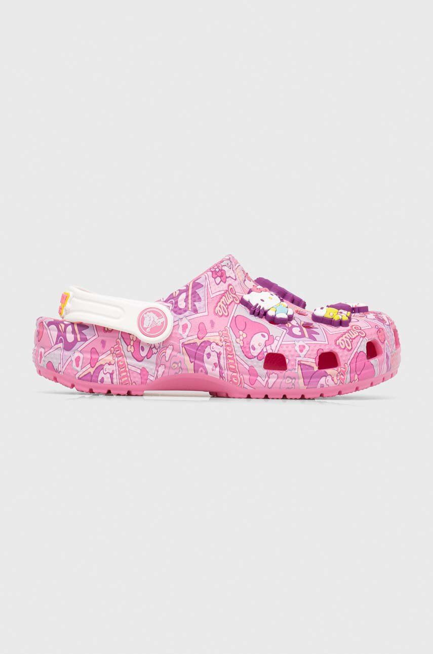 Dětské pantofle Crocs CLASSIC HELLO KITTY růžová barva - růžová -  Svršek: Umělá hmota Vni