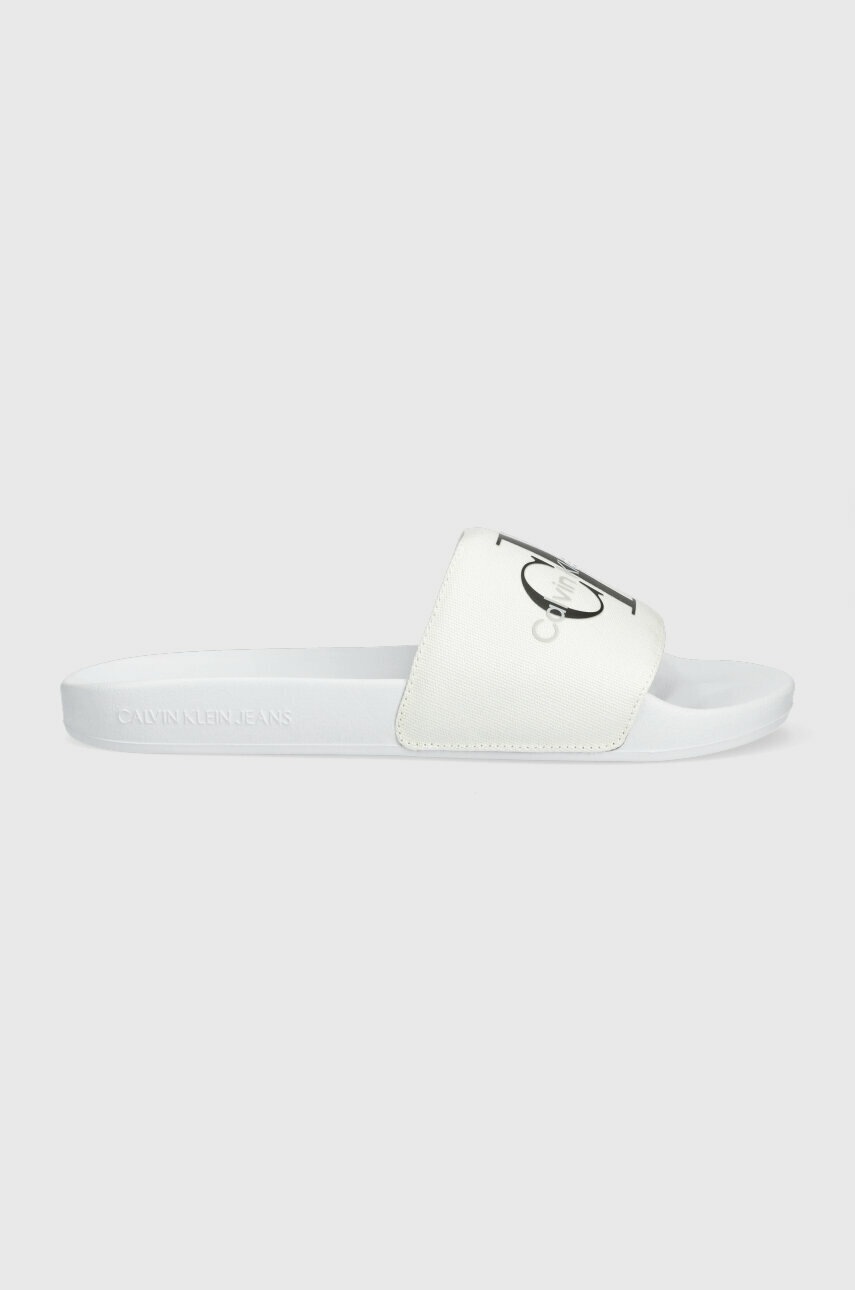 Levně Pantofle Calvin Klein Jeans SLIDE MONOGRAM CO pánské, bílá barva, YM0YM00061