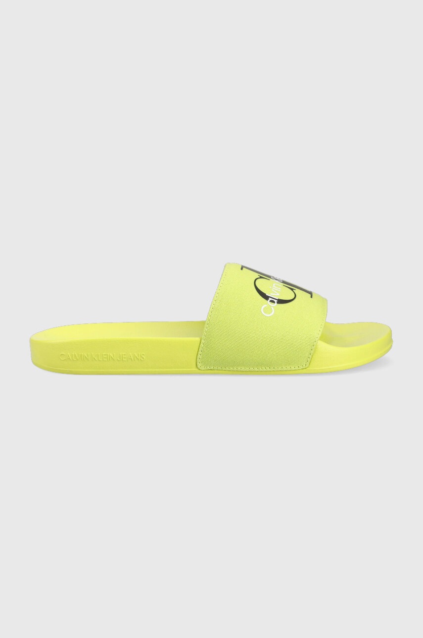 Pantofle Calvin Klein Jeans SLIDE MONOGRAM CO pánské, zelená barva, YM0YM00061