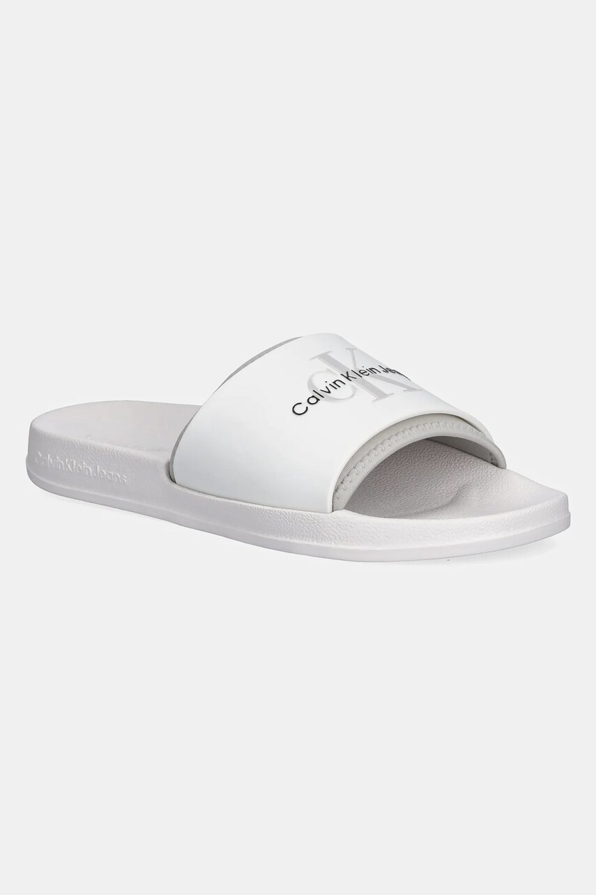 Levně Pantofle Calvin Klein Jeans SLIDE MONOGRAM TPU pánské, bílá barva