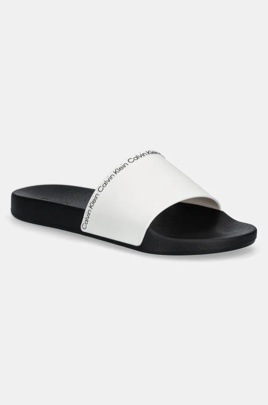Levně Pantofle Calvin Klein POOL SLIDE RUBBER pánské, bílá barva, HM0HM00981
