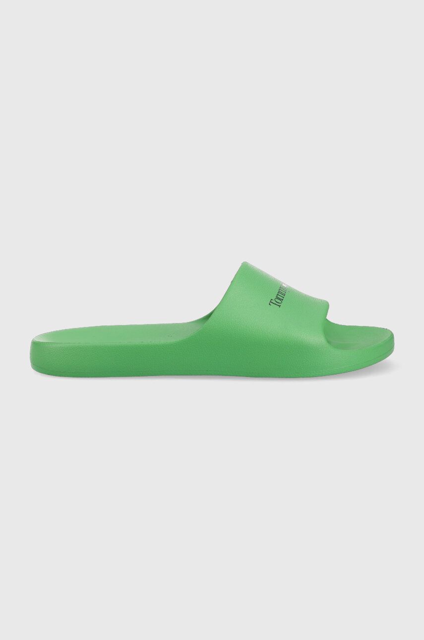 Tommy Jeans papuci BASIC SLIDE barbati, culoarea verde, EM0EM01144