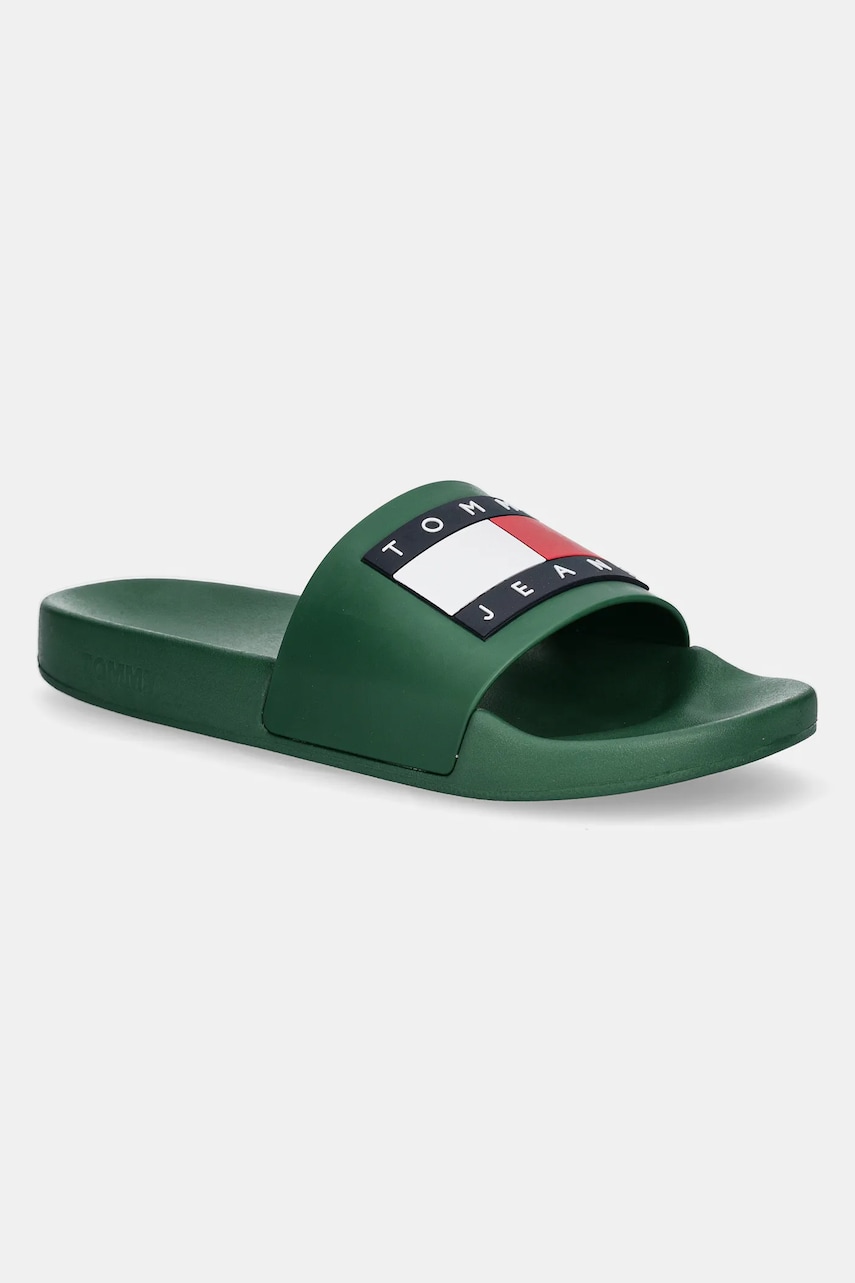 Tommy Jeans papuci POOL SLIDE ESS barbati, culoarea verde, EM0EM01191 Tommy Jeans papuci POOL SLIDE ESS barbati, culoarea verde, EM0EM01191