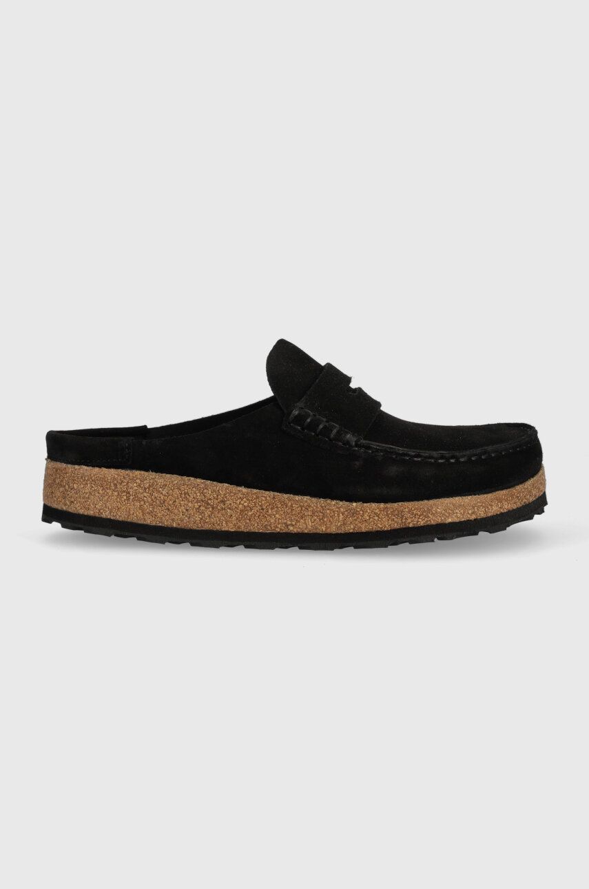 Semišové pantofle Birkenstock NAPLES pánské, černá barva, 1024880 - černá -  Svršek: Semišová k