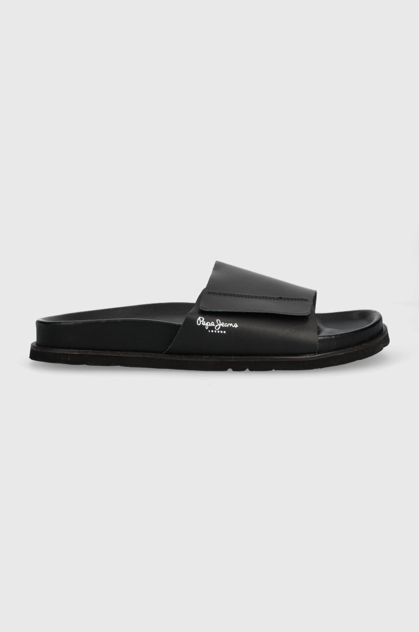 Pepe Jeans slapi de piele BIO barbati, culoarea negru, PMS90105