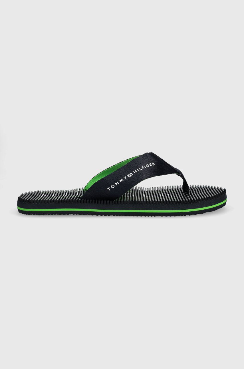 Žabky Tommy Hilfiger MASSAGE FOOTBED BEACH SANDAL pánské, tmavomodrá barva, FM0FM04474 - námořnická 