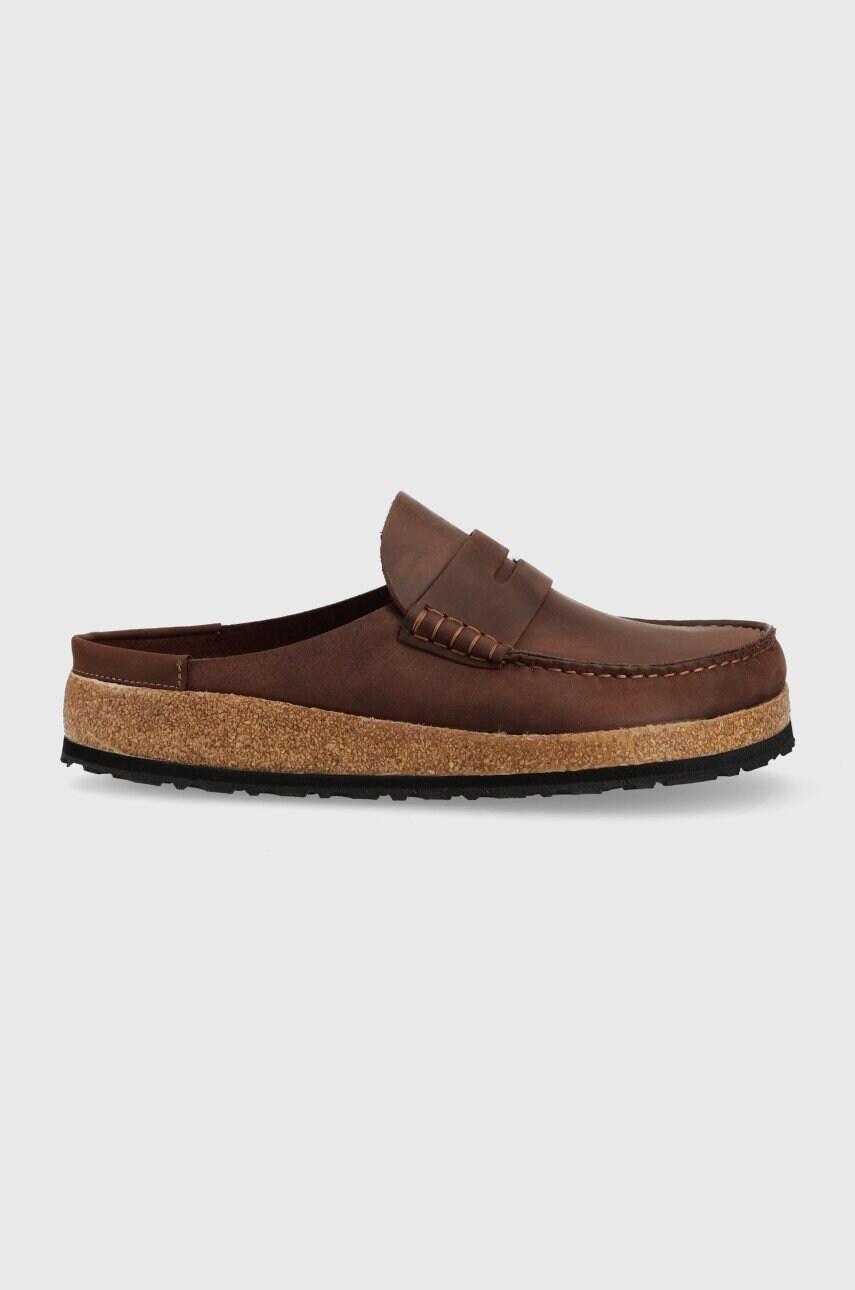 Birkenstock papuci de piele Naples barbati, culoarea maro, 1025033