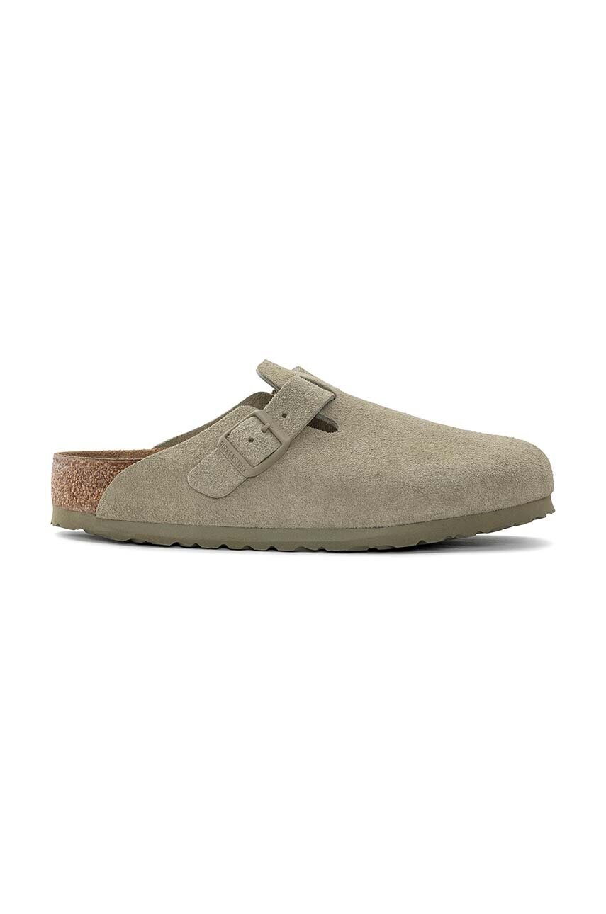 Birkenstock slapi din piele intoarsa Boston culoarea verde, 1025788