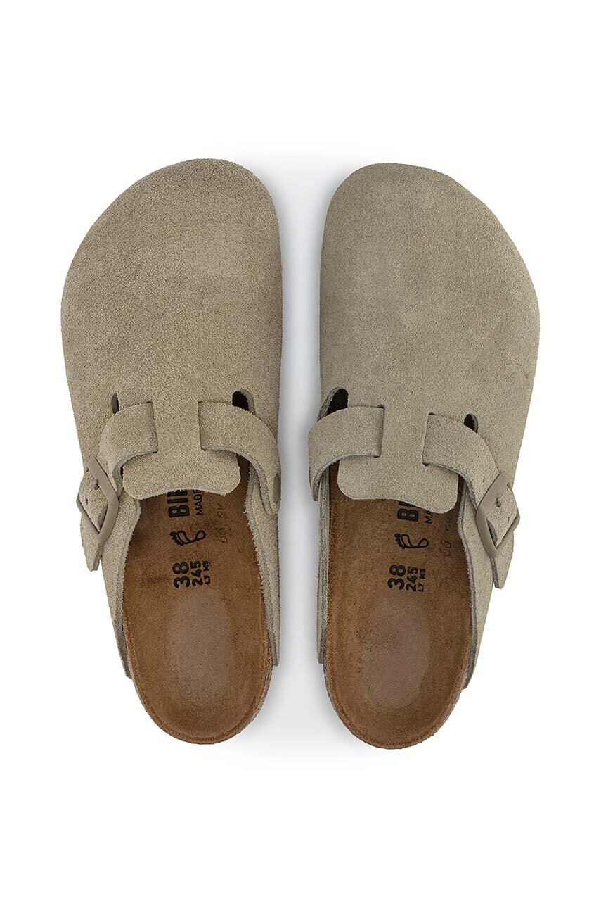 Замшеві шльопанці Birkenstock Boston колір зелений 1025788 