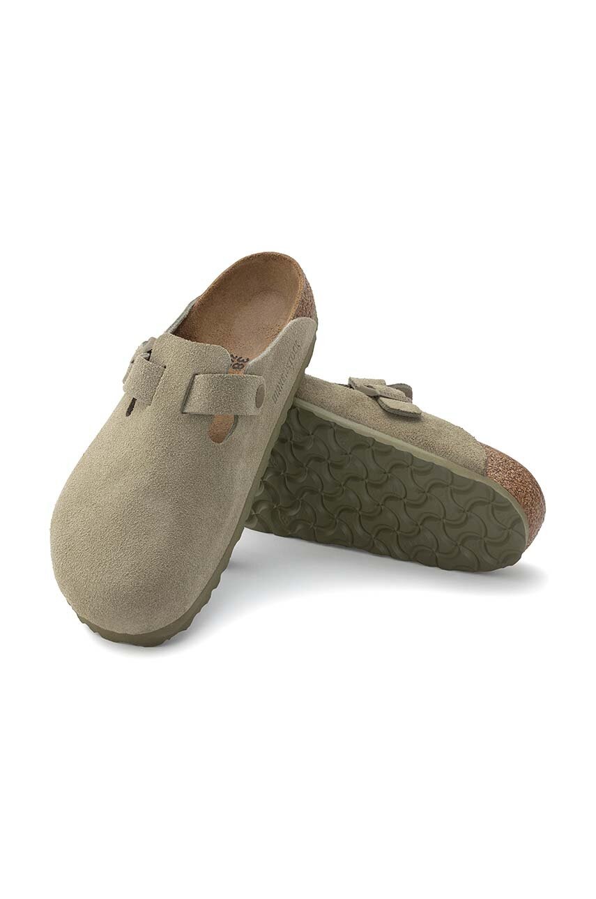 Замшеві шльопанці Birkenstock Boston колір зелений 1025788 