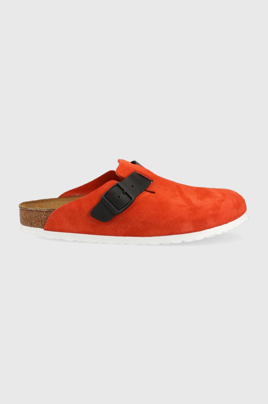 Birkenstock papuci din piele barbati, culoarea portocaliu, Boston