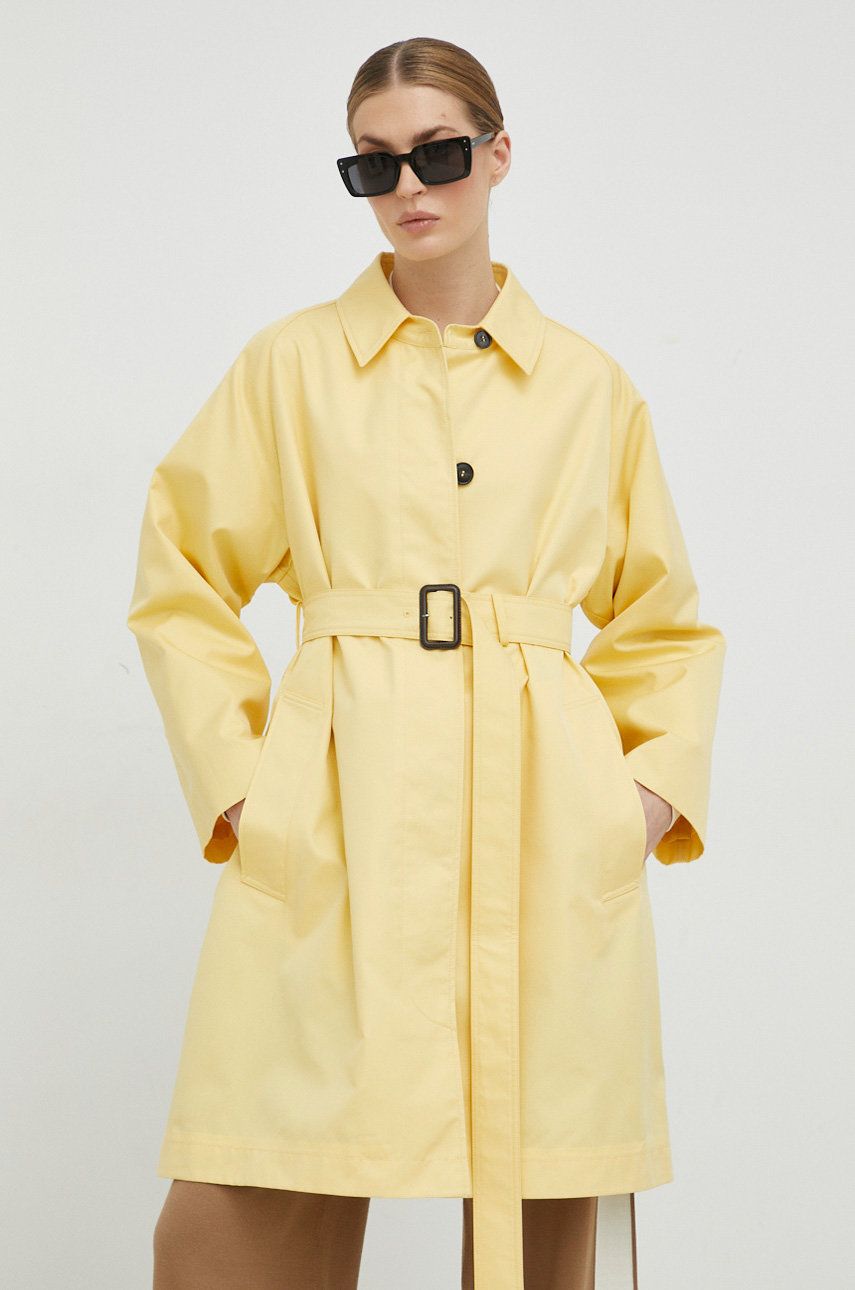 Levně Trench kabát Weekend Max Mara dámský, žlutá barva, přechodný