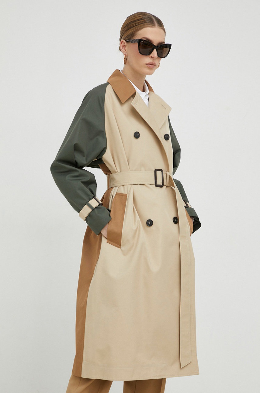 

Тренч Weekend Max Mara жіночий колір бежевий перехідний двобортний