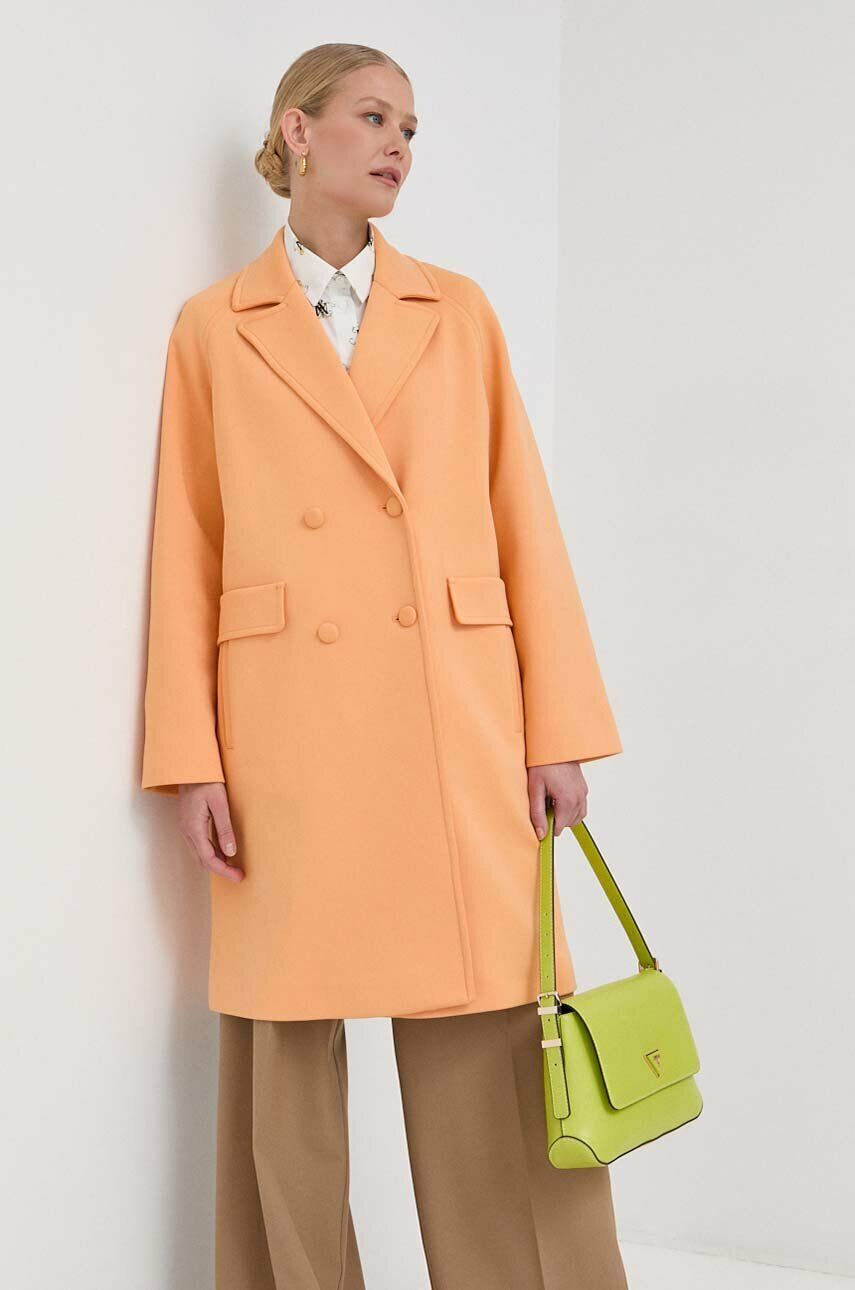 Weekend Max Mara palton femei, culoarea portocaliu, de tranzitie, cu doua randuri de nasturi Pret Mic answear.ro imagine noua gjx.ro