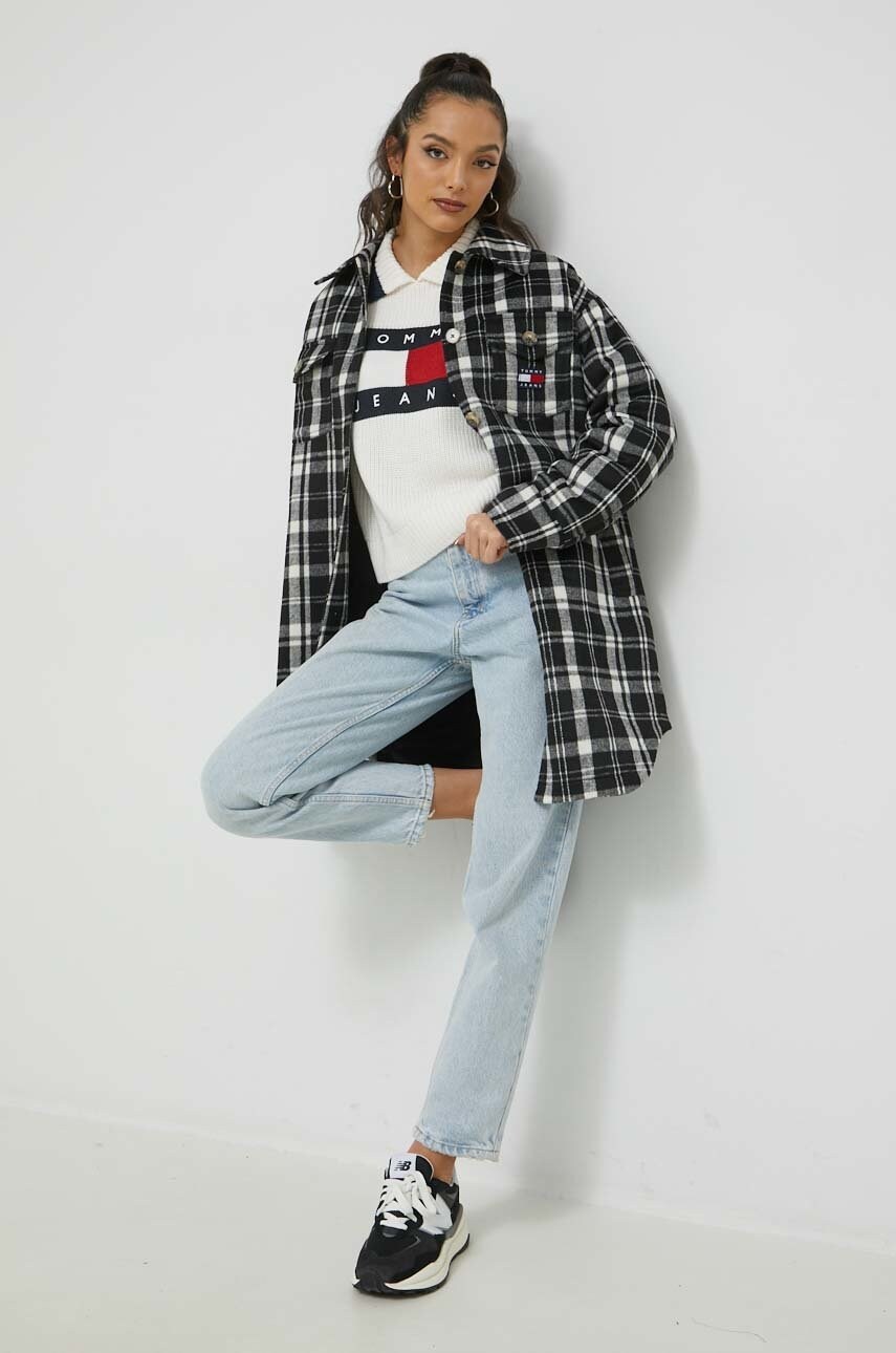 

Пальто с примесью шерсти Tommy Jeans цвет чёрный переходной oversize