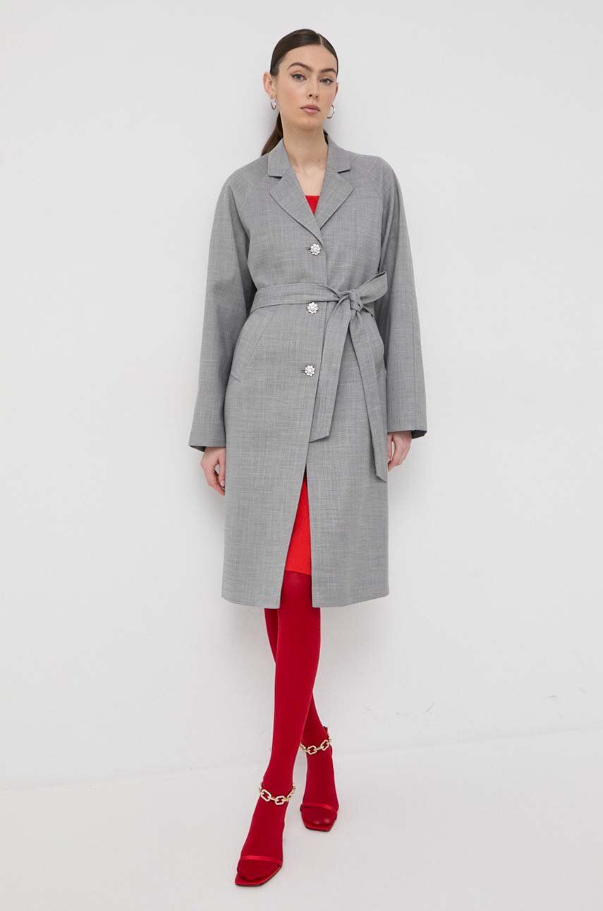Kabát Custommade dámský, šedá barva, přechodný - šedá -  Hlavní materiál: 83 % Polyester